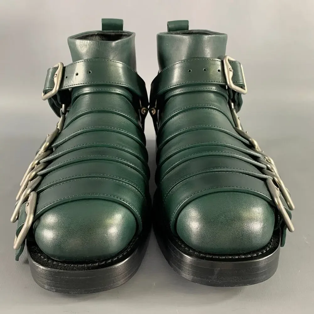 BURBERRY Size 8.5 Green Leather Pull On Boots